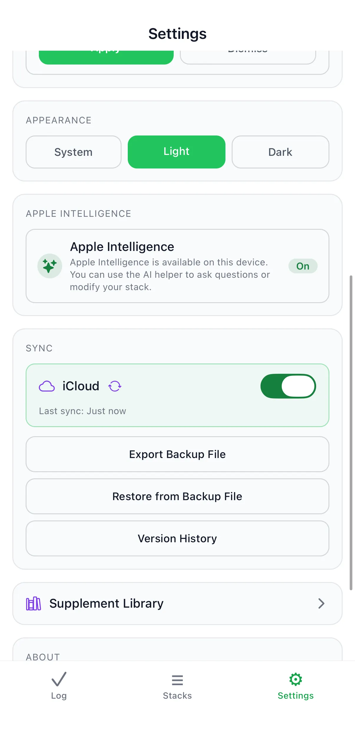 Settings and sync options