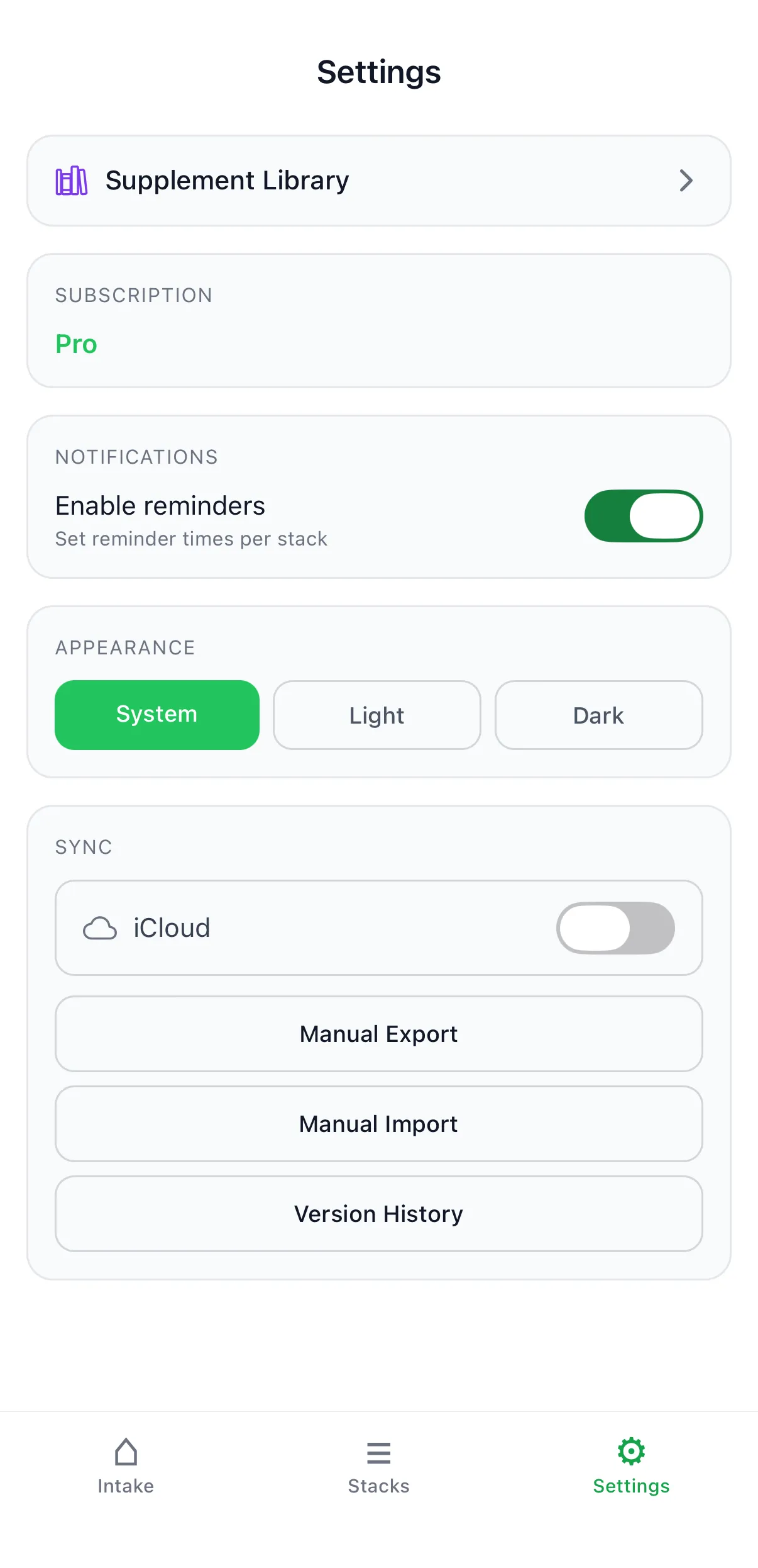 Settings and sync options